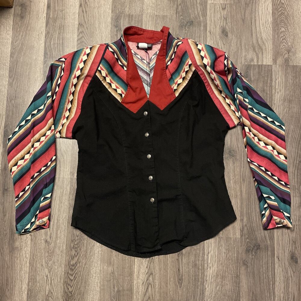 Vintage 90s Roughrider Circle T Western Shirt Medium Aztec Rodeo Shoulder Pads